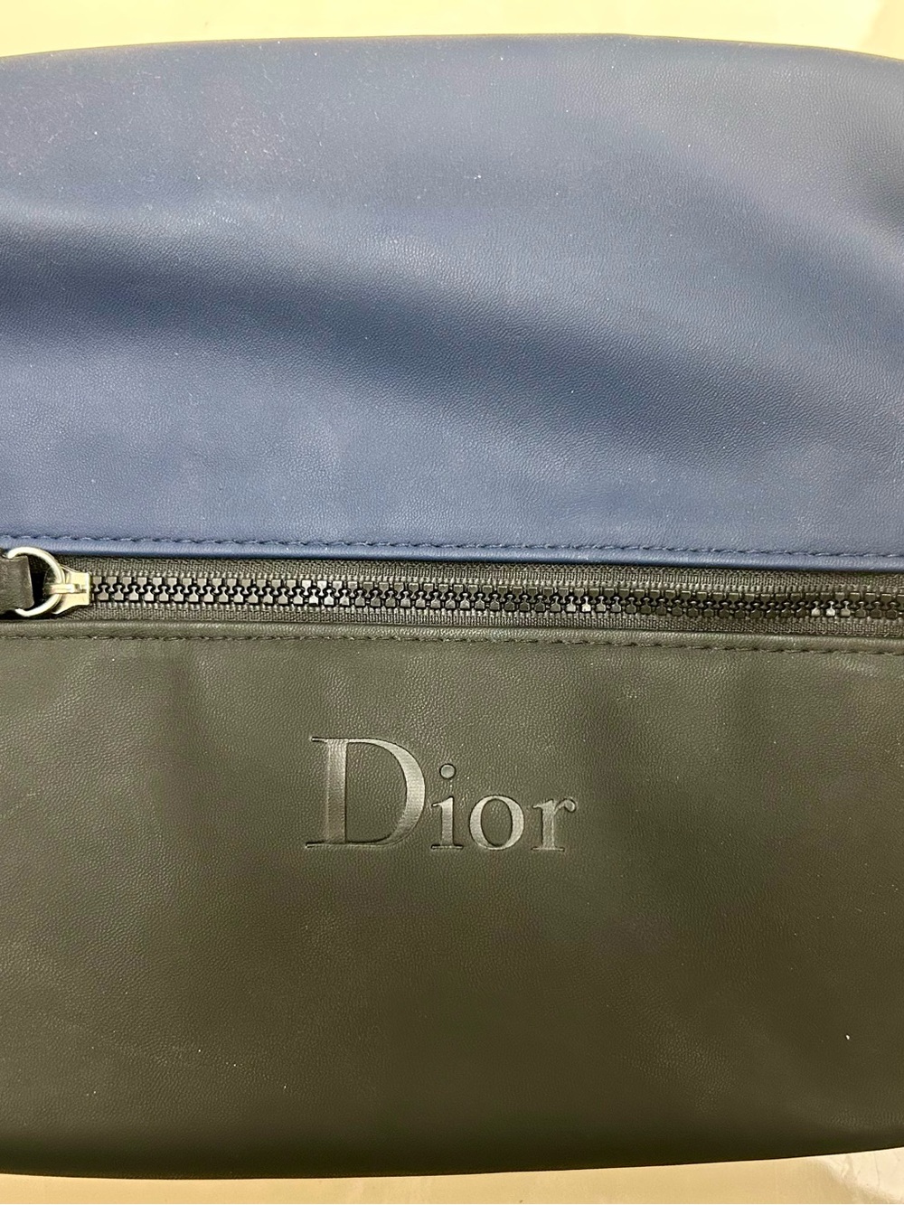 Dior dual-compartment black and navy blue faux-leather cosmetic | toiletry pouch